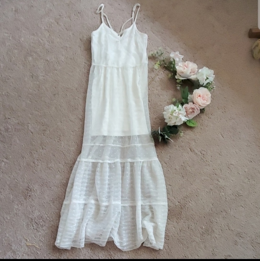 BCBGeneration Cream Sheer Slip Maxi Dress